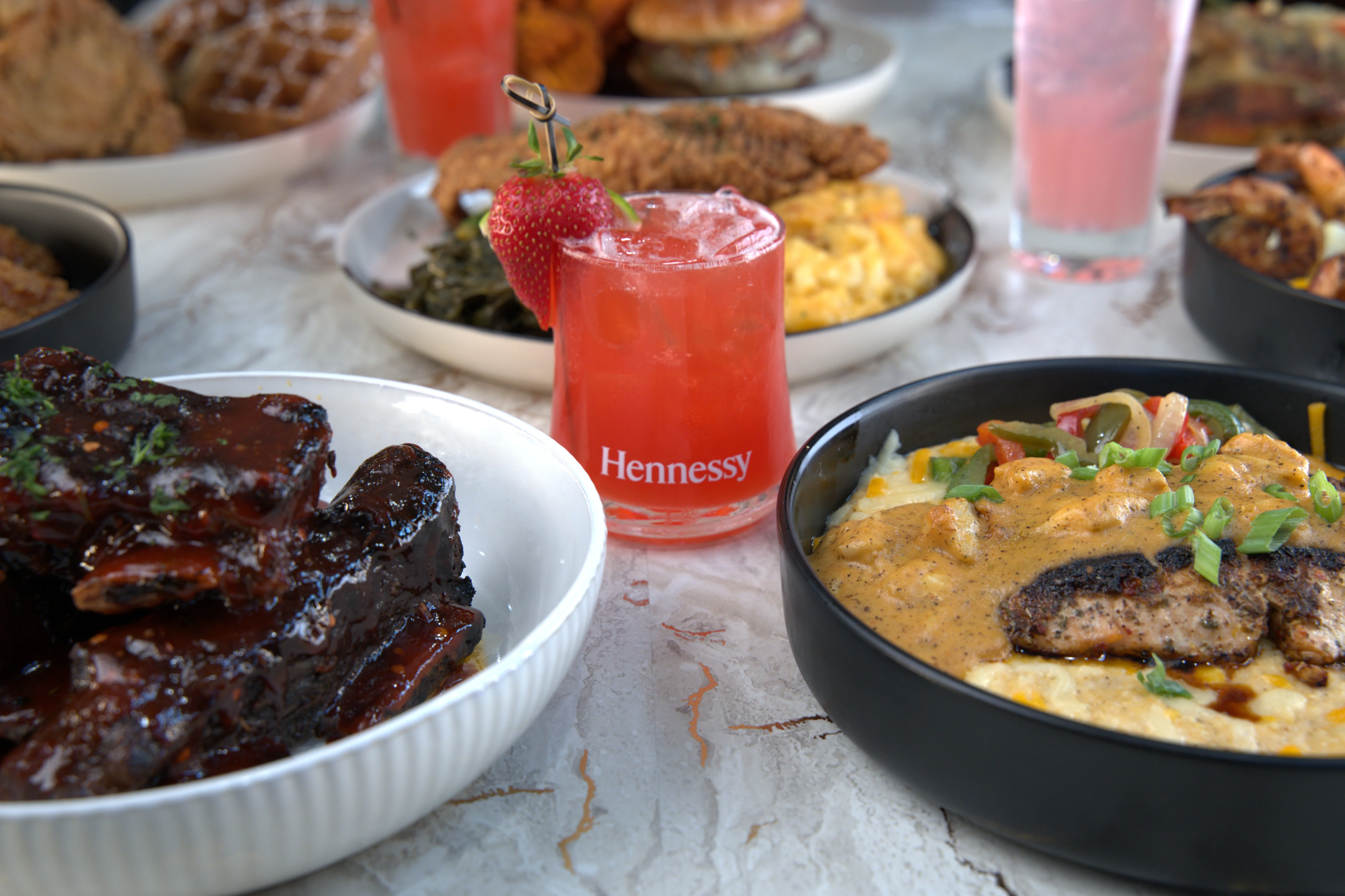 Southern-style barbecue ribs with a cocktail