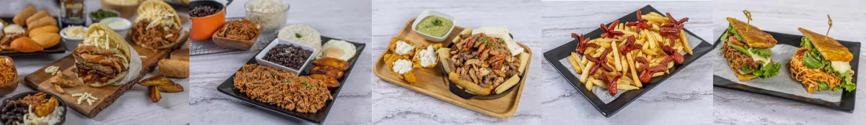 A menu banner for El Budare Cafe in Jackson Heights, showcasing a collage of their authentic Venezuelan dishes, including arepas, meat platters, and patacones.