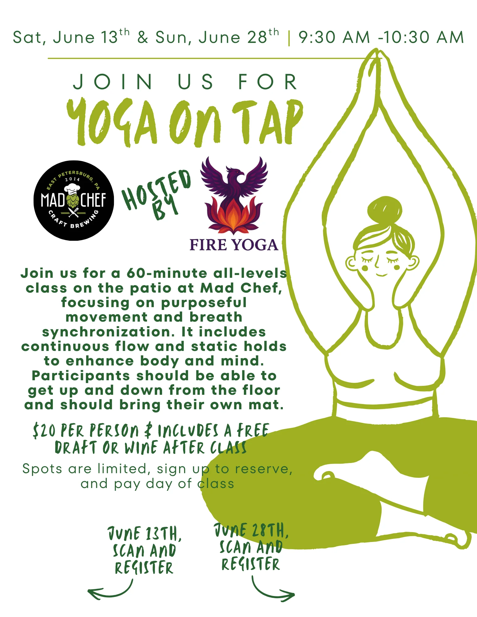 Yoga class in a restaurant setting with a warm ambiance.