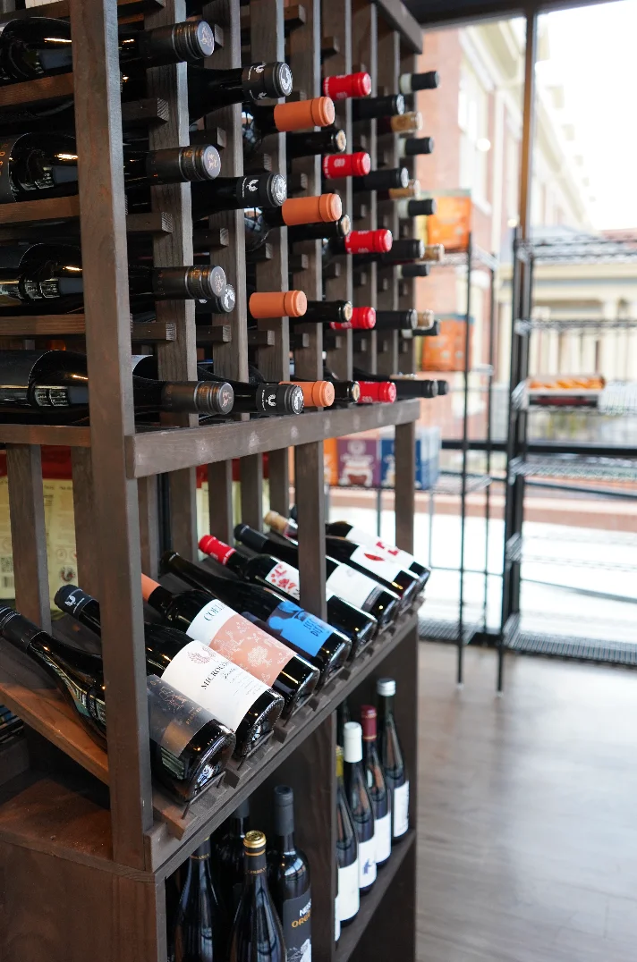 Wine display rack showcasing various bottles