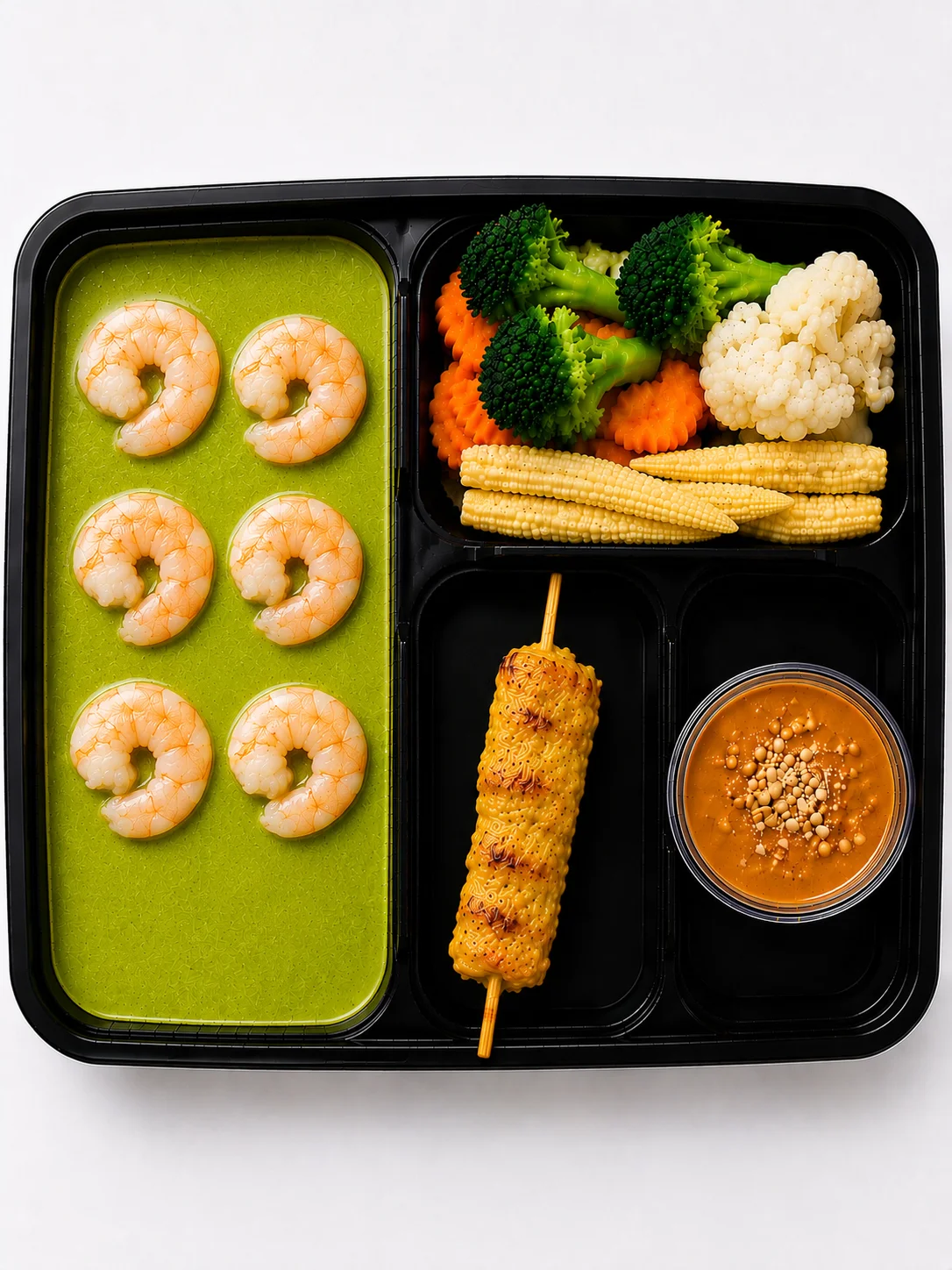 Shrimp Green curry with rice+2 Chicken satay