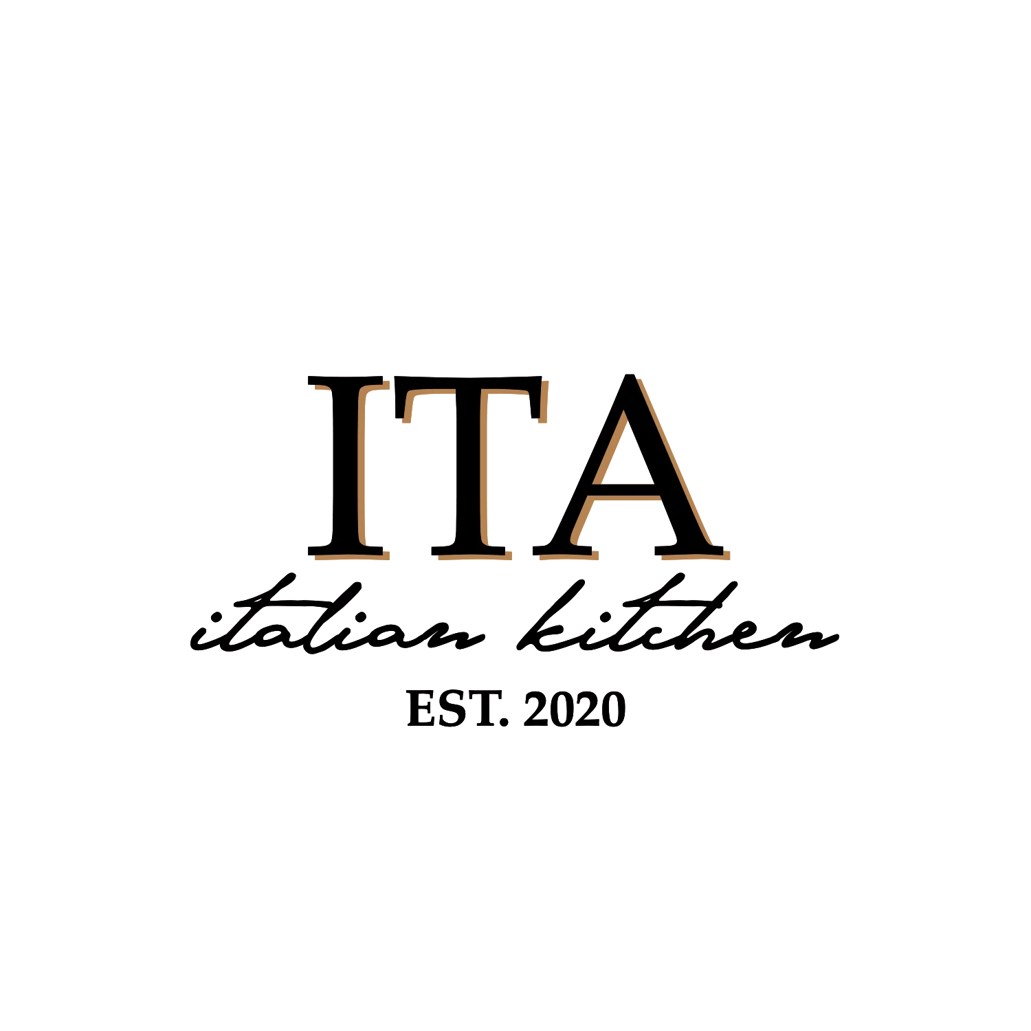 A logo featuring the text 'ITA Italian Kitchen' with a date 'EST. 2020' below. The design has a warm color palette.