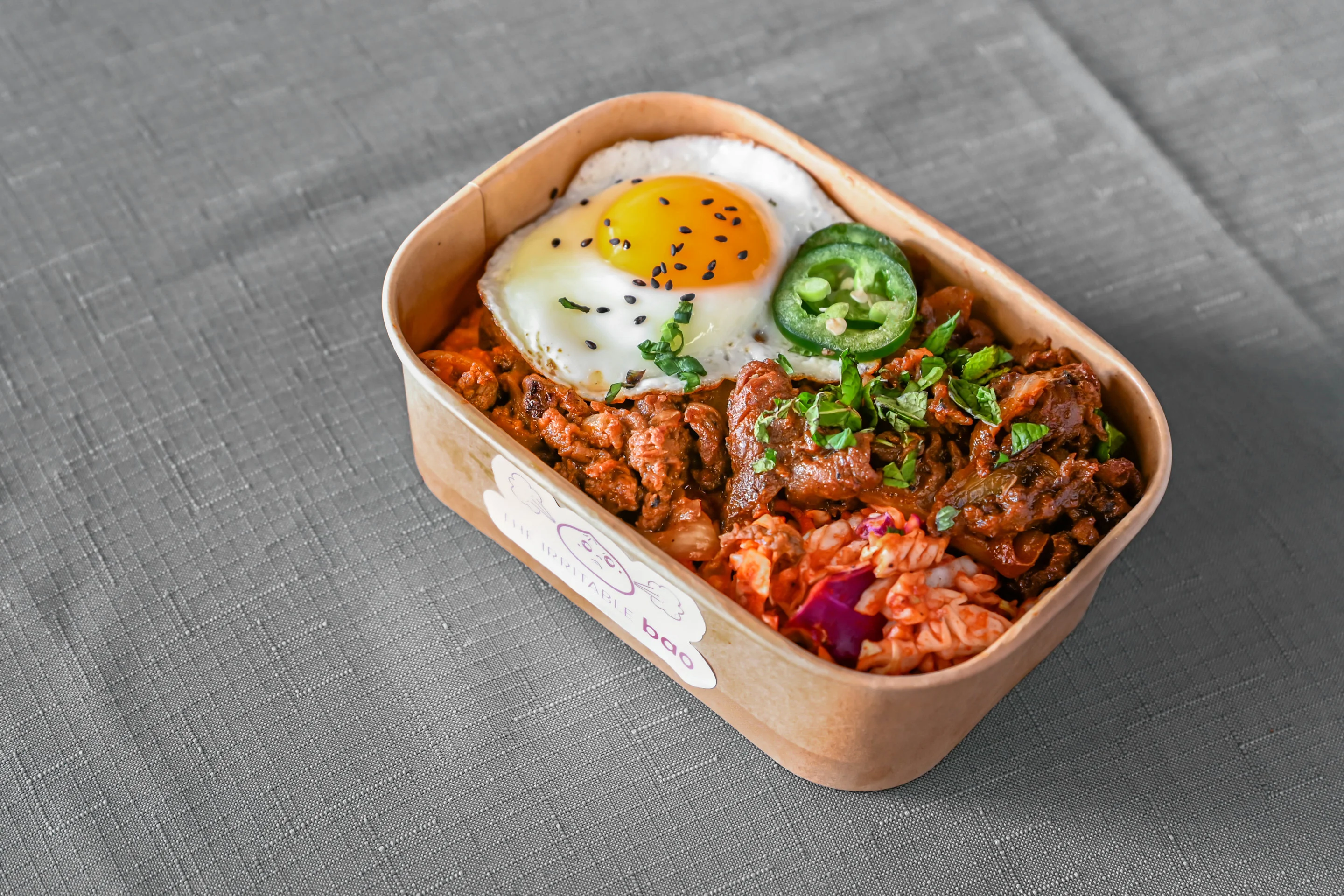 Korean bibimbap with fried egg and vegetables