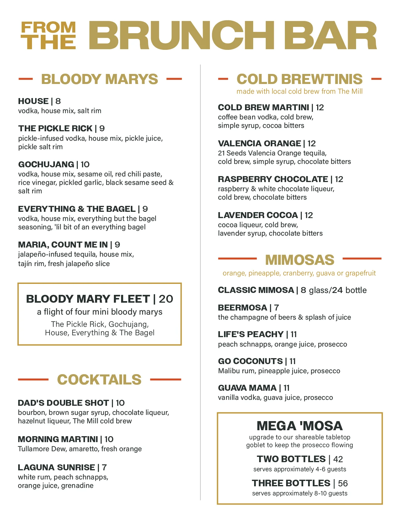 Brunch Drink Menu