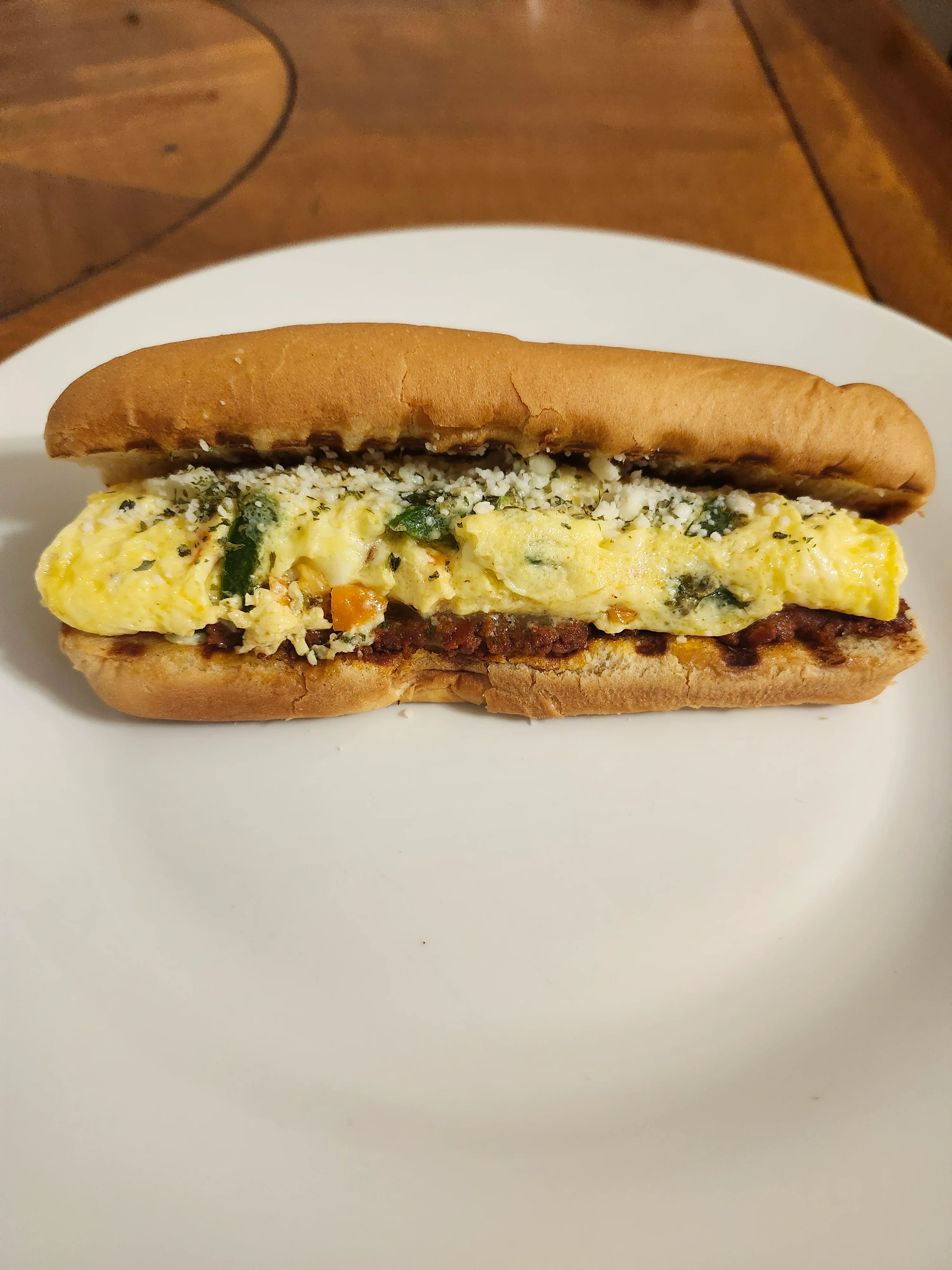 Mexican breakfast torta with fluffy egg and cheese filling