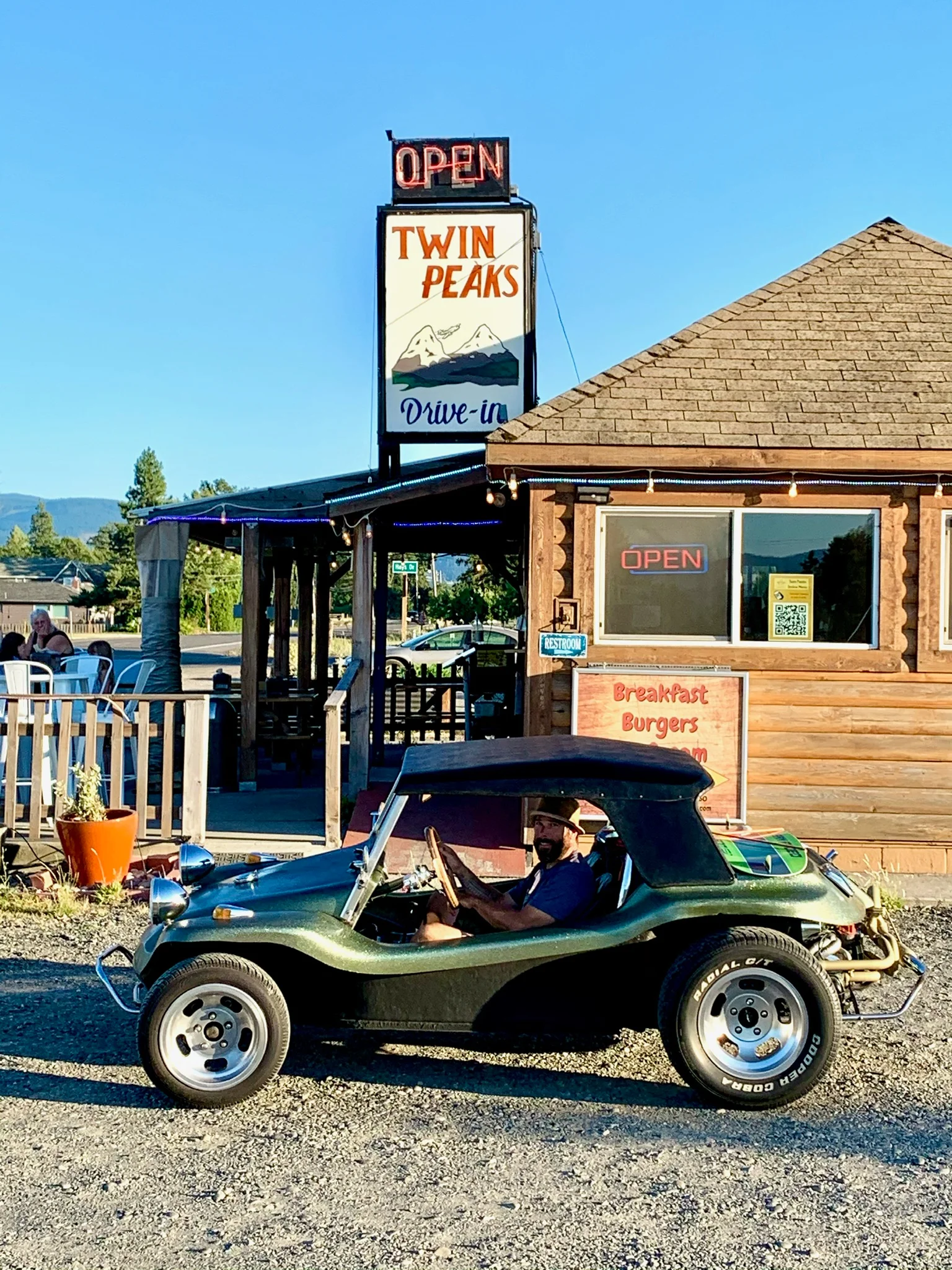 Twin Peaks Drive-In with a vintage car parked outside