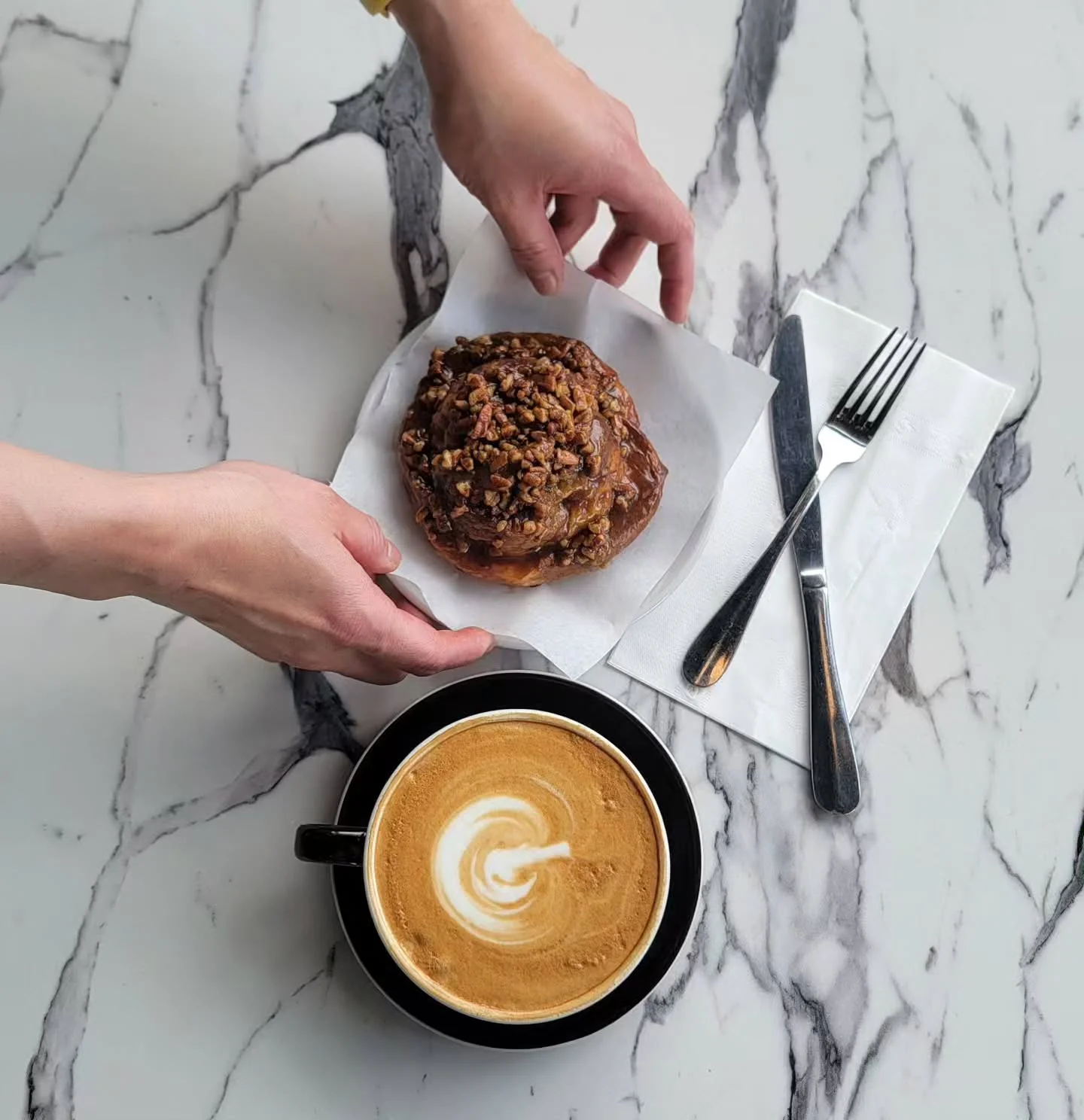 Coffee and pastry from Sweet Reserve Bakery and Cafe in Lombard, Skokie, Winfield, and Schaumburg