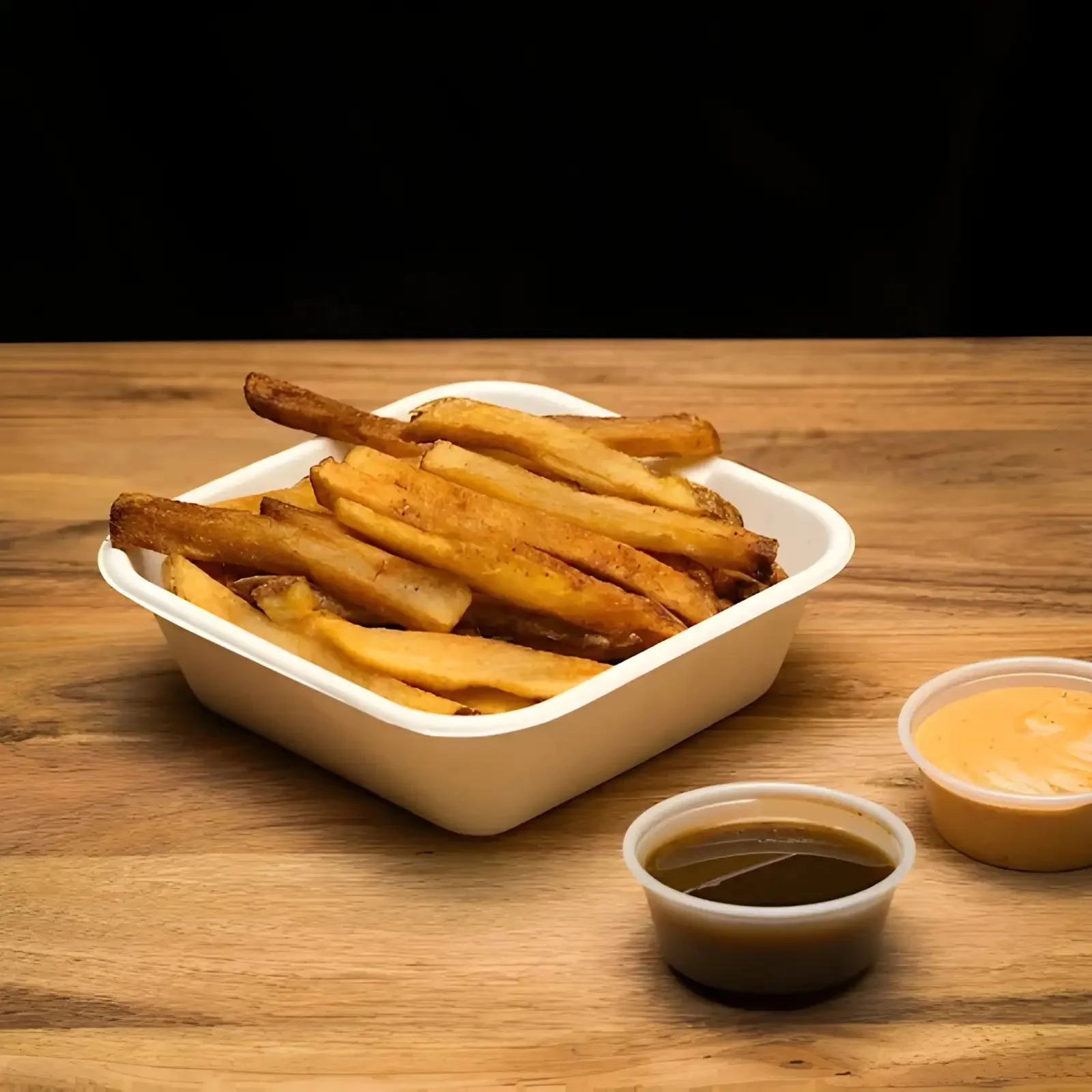 Crispy French fries served with dipping sauces