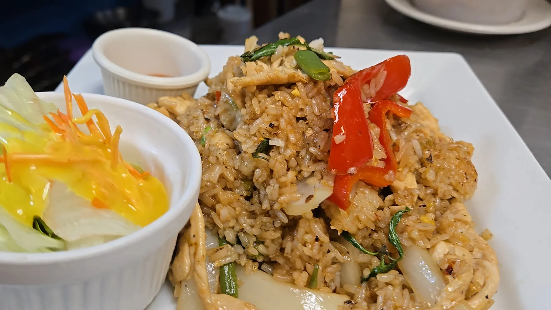 Thai fried rice with chicken and vegetables