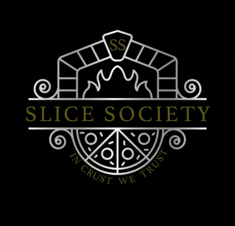 Logo of Slice Society, a pizza restaurant with a unique emblem