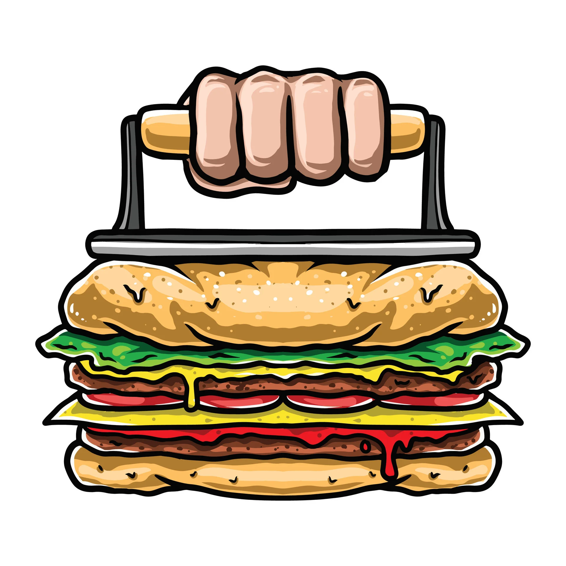 Giant cheeseburger with toppings and a handle