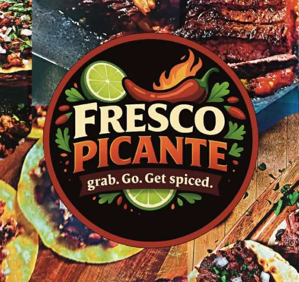 A colorful logo for a restaurant featuring a chili, lime, and the text 'Fresco Picante'.