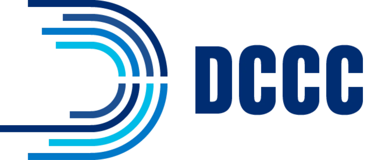 Logo design featuring the letters DCCC in blue tones