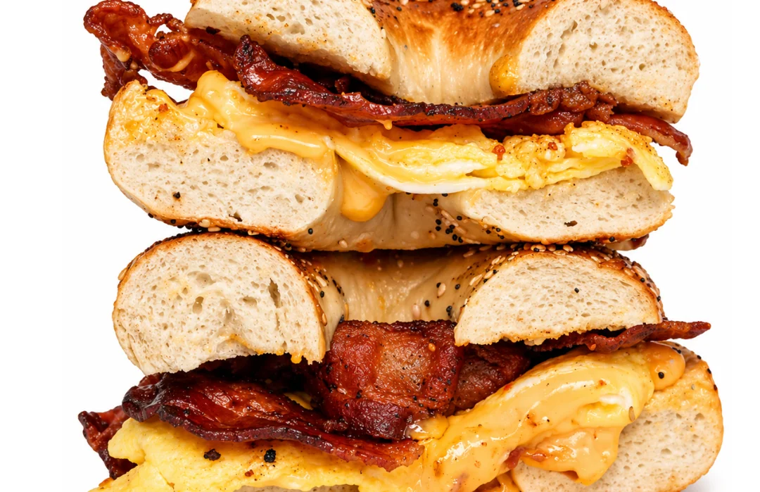 The OG bacon egg and cheese breakfast sandwich on a New York-style bagel at nosh NY Bagels