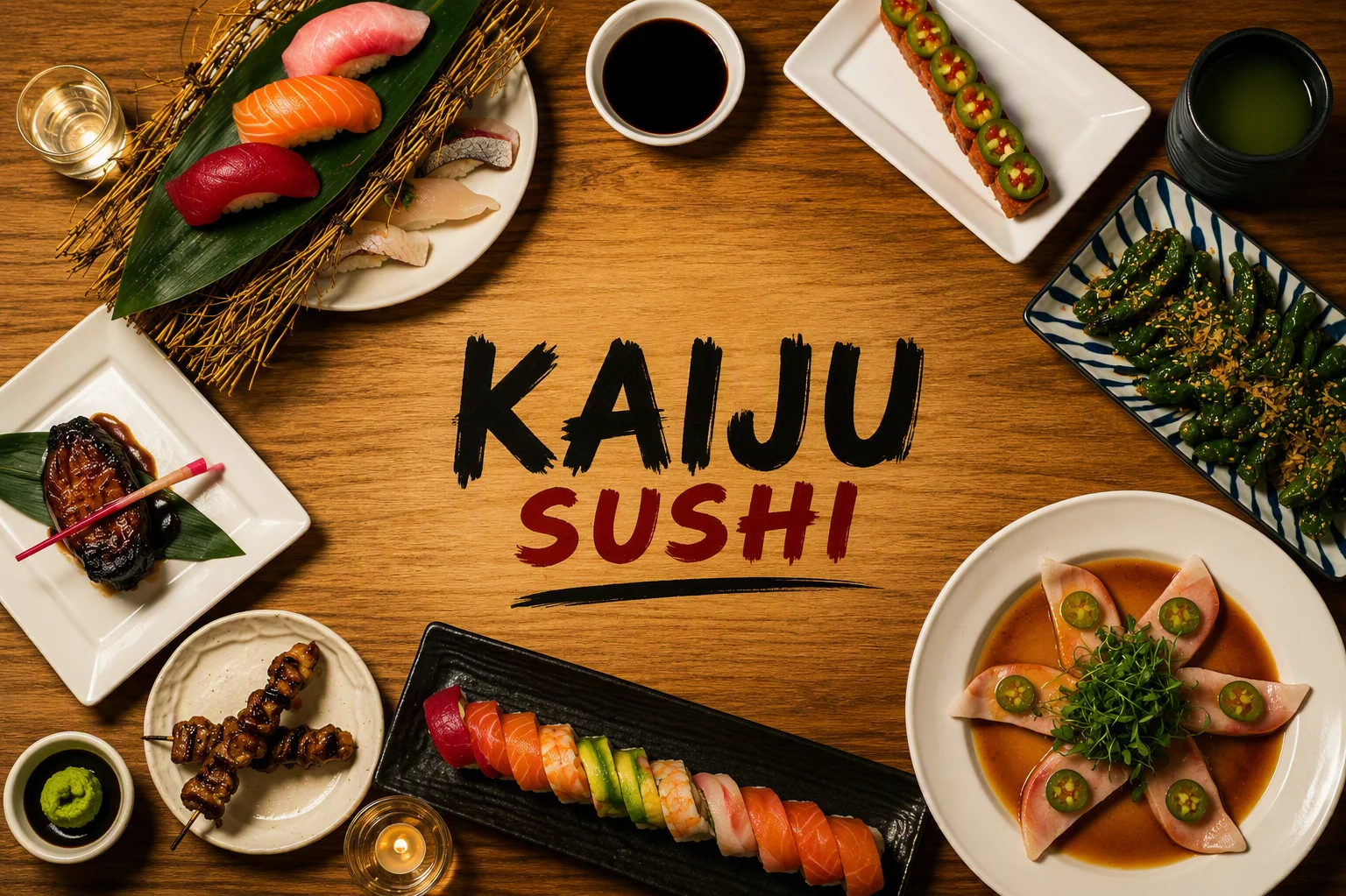 Assorted sushi platter featuring nigiri and rolls