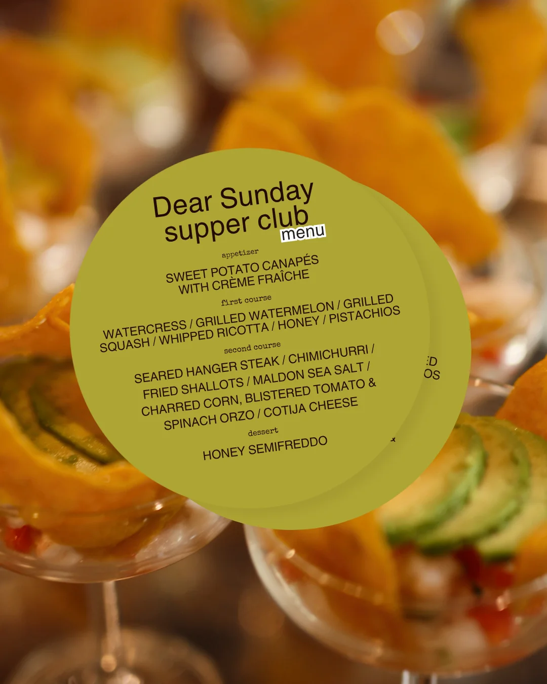 Elegant menu featuring global dishes and wine pairings