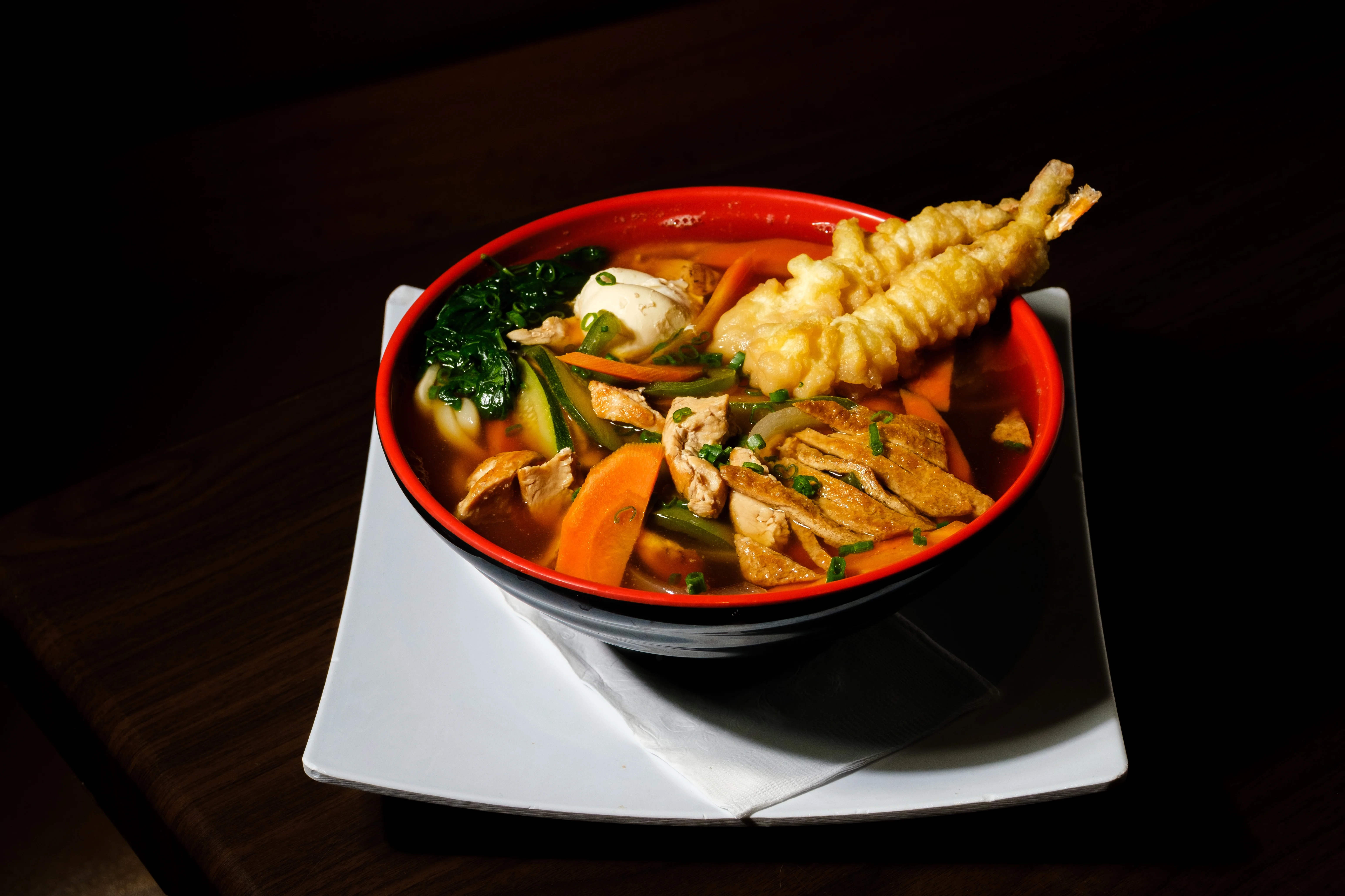 Japanese udon noodle soup with tempura