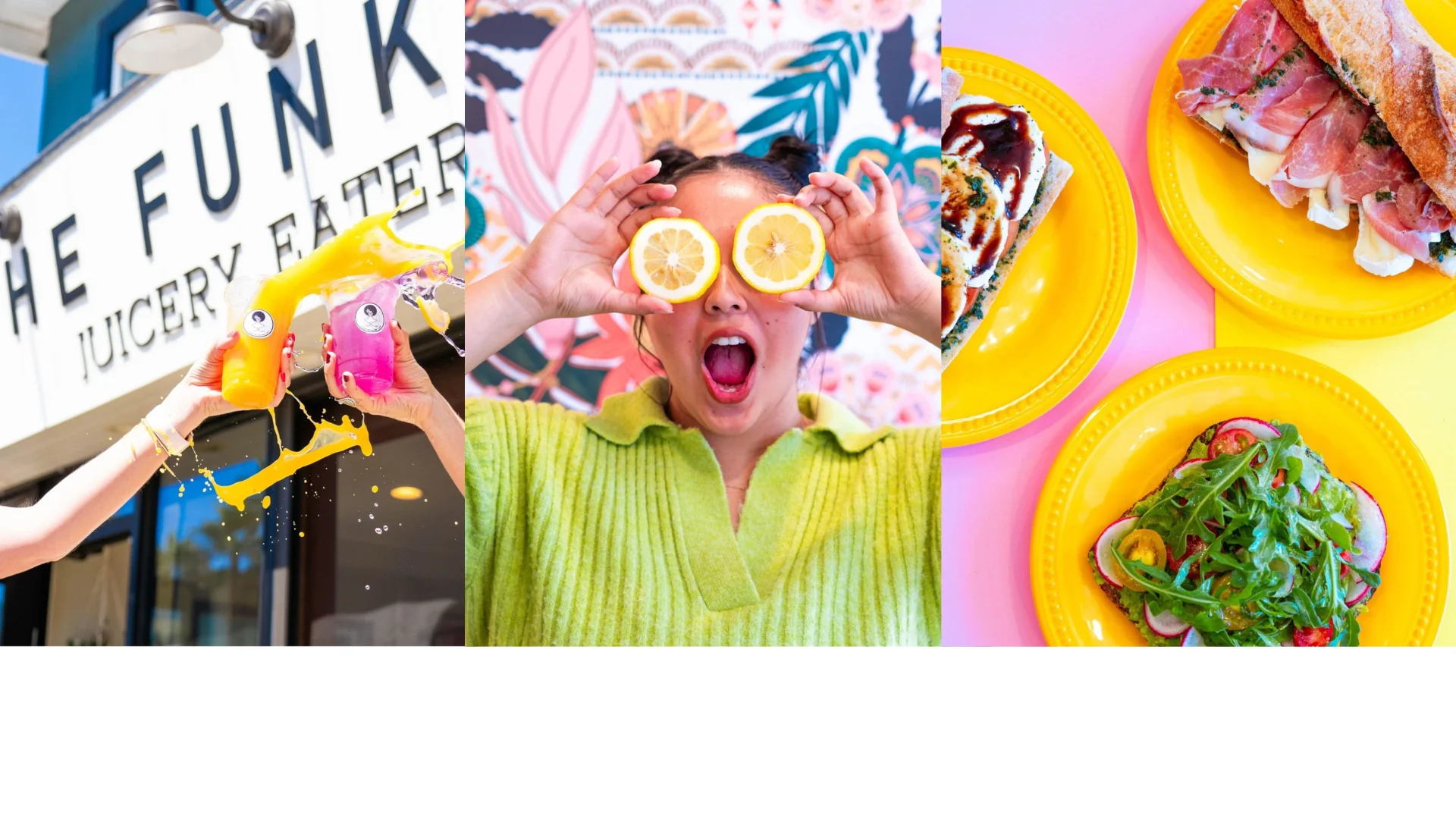 Colorful juices and vibrant dishes at a trendy juicery
