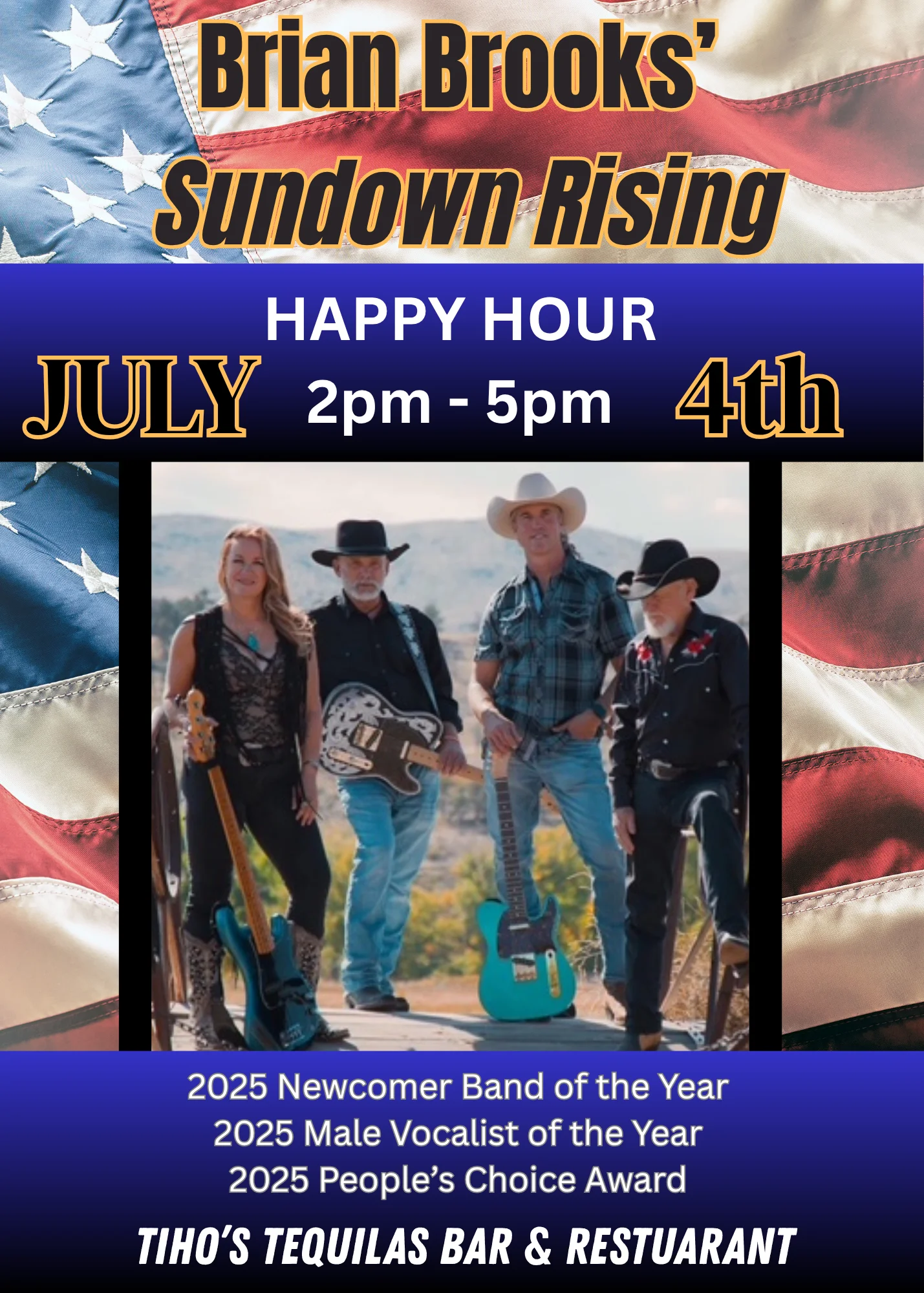 Live music event at Tiho's Tequilas Bar for July 4th celebration