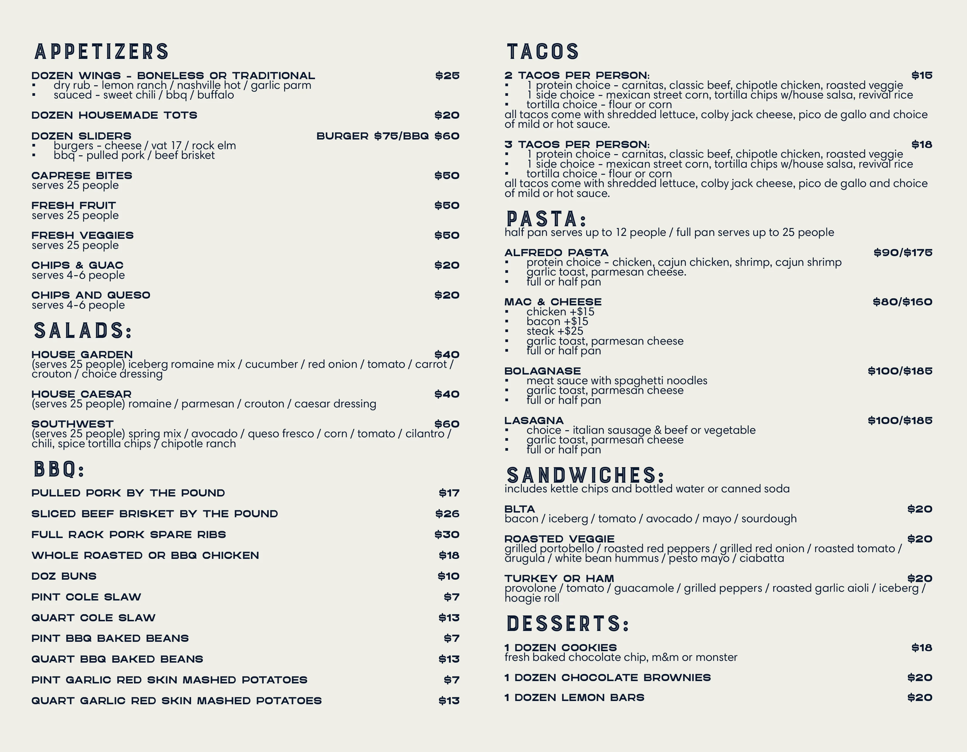 Diverse menu of American BBQ and comfort food offerings