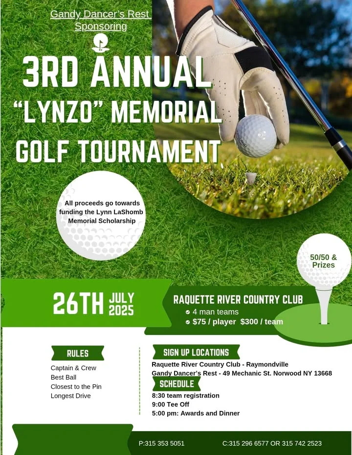Promotional flyer for a golf tournament supporting a memorial scholarship