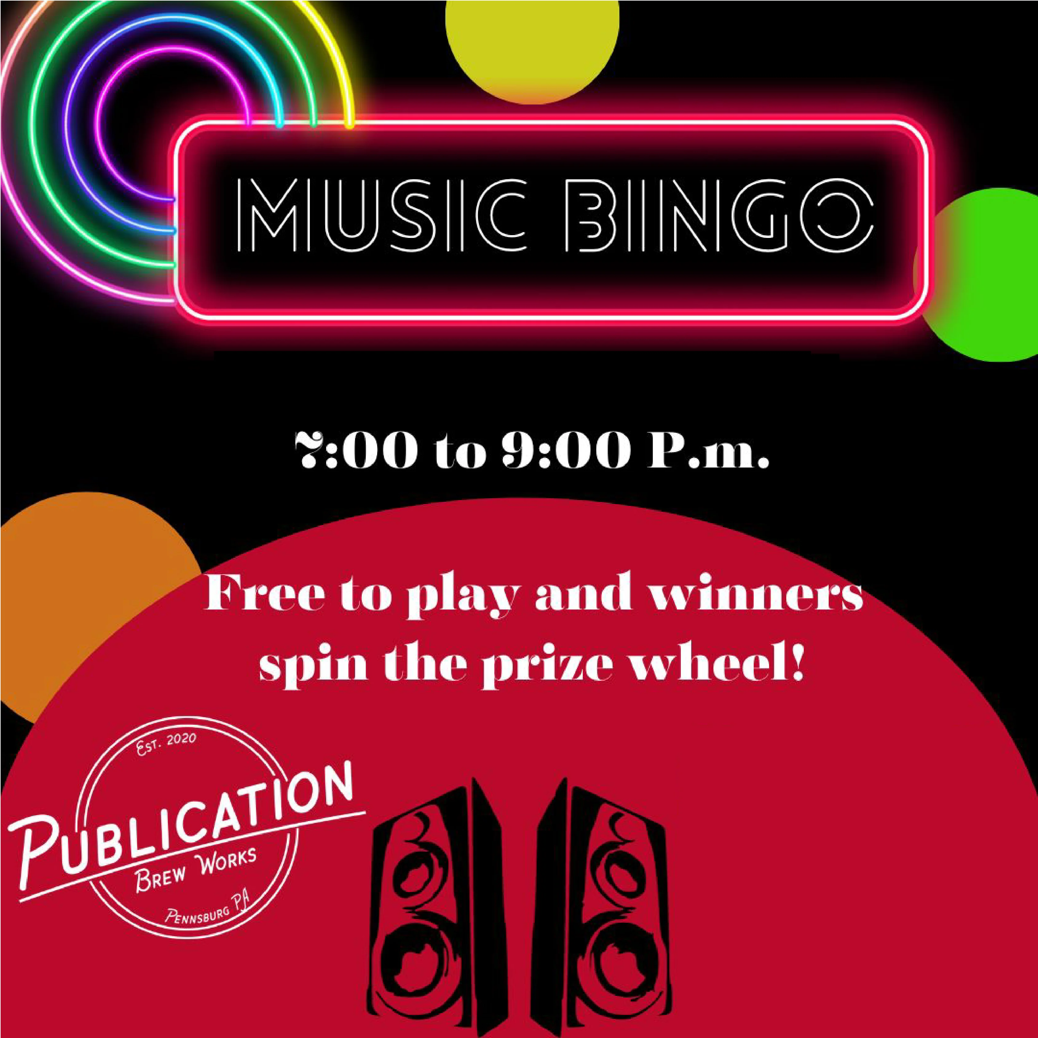 Music bingo event at Publication Brew Works with prize wheel