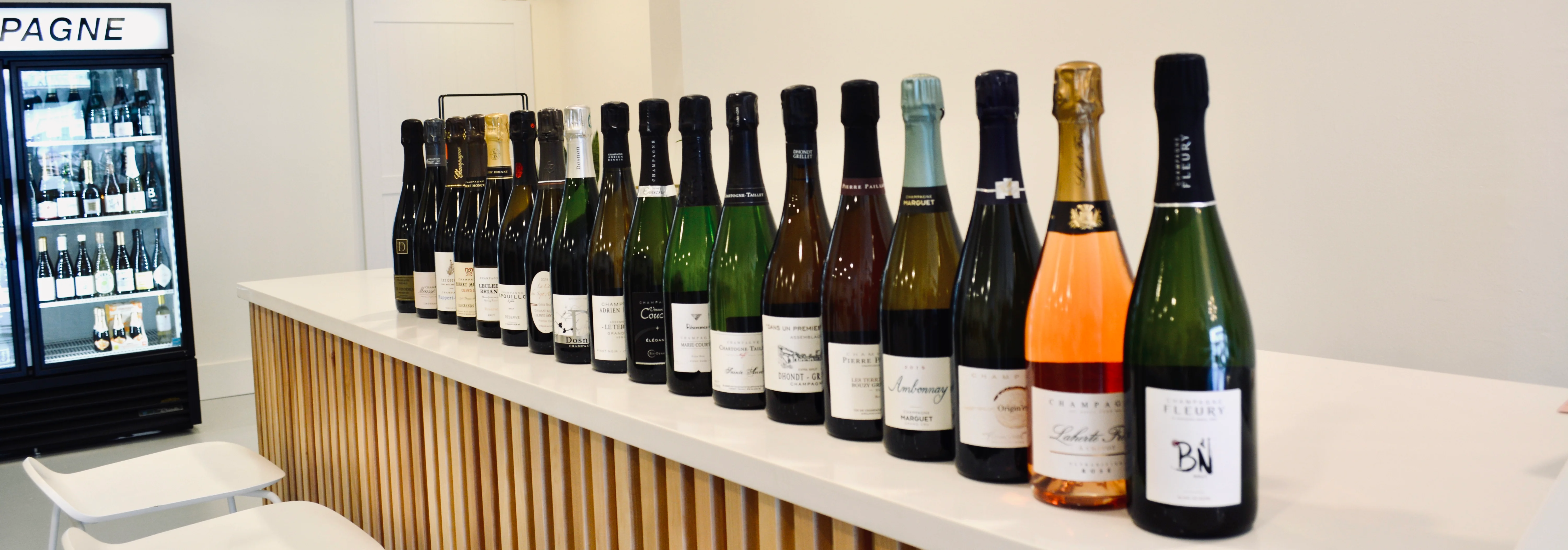 Selection of sparkling wines at a modern wine bar