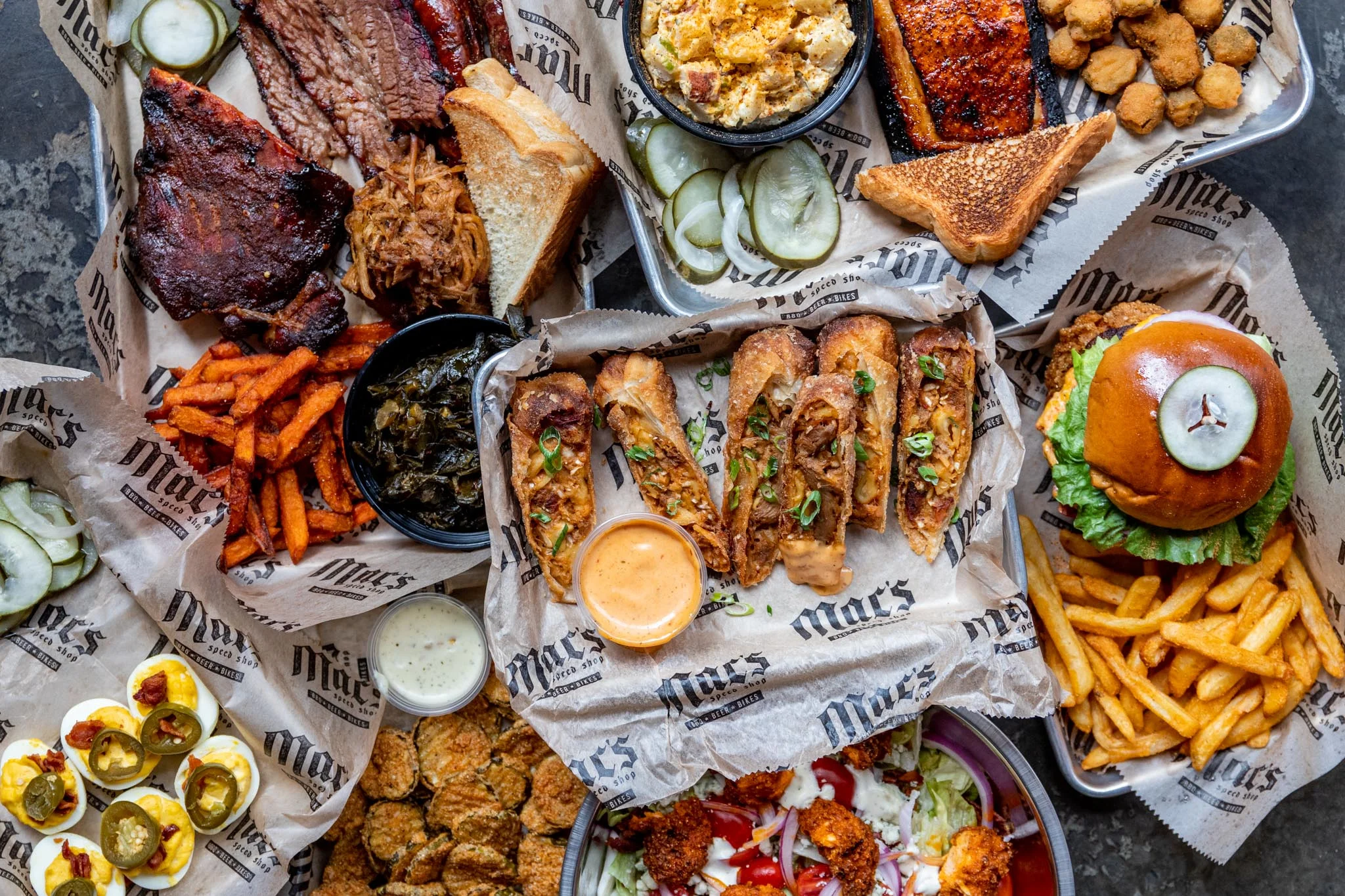 Southern barbecue platter with brisket and sides