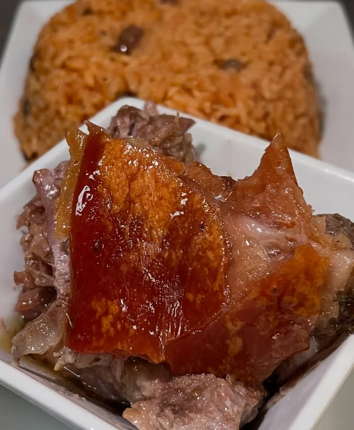 Crispy Filipino lechon with garlic rice