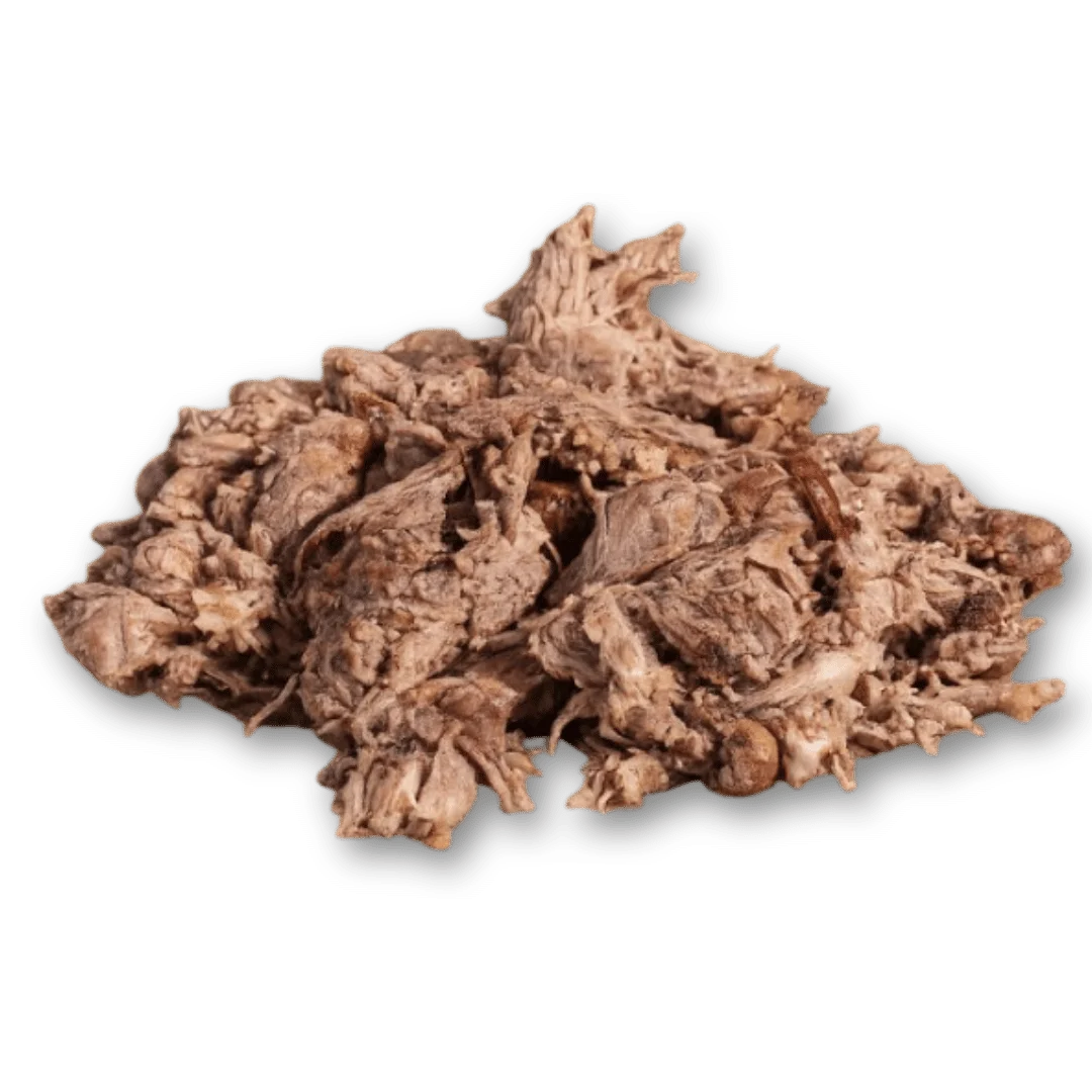 Shredded beef for Mexican carnitas dish, ready for serving