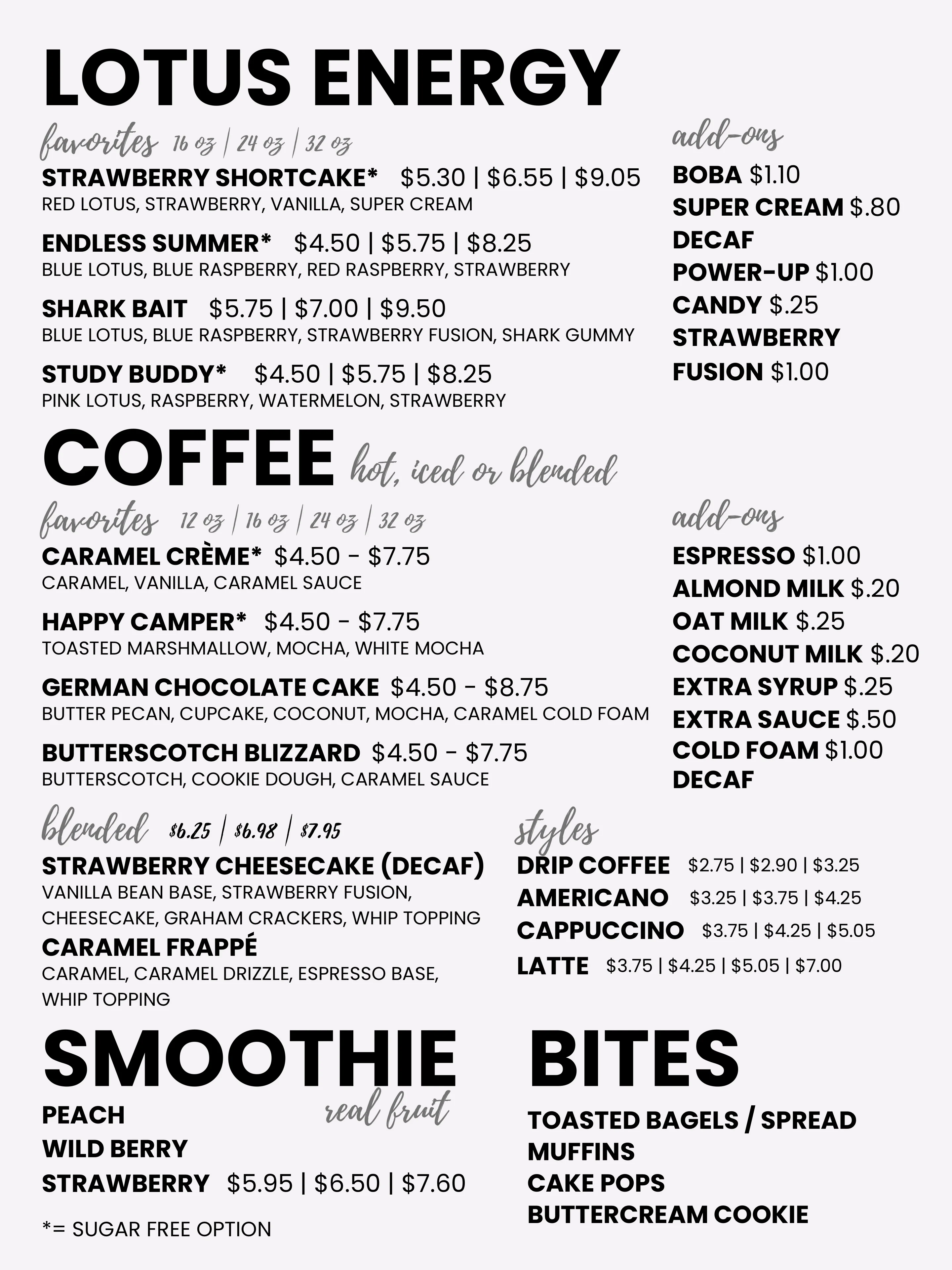 Seasonal menu featuring a variety of delicious dishes.