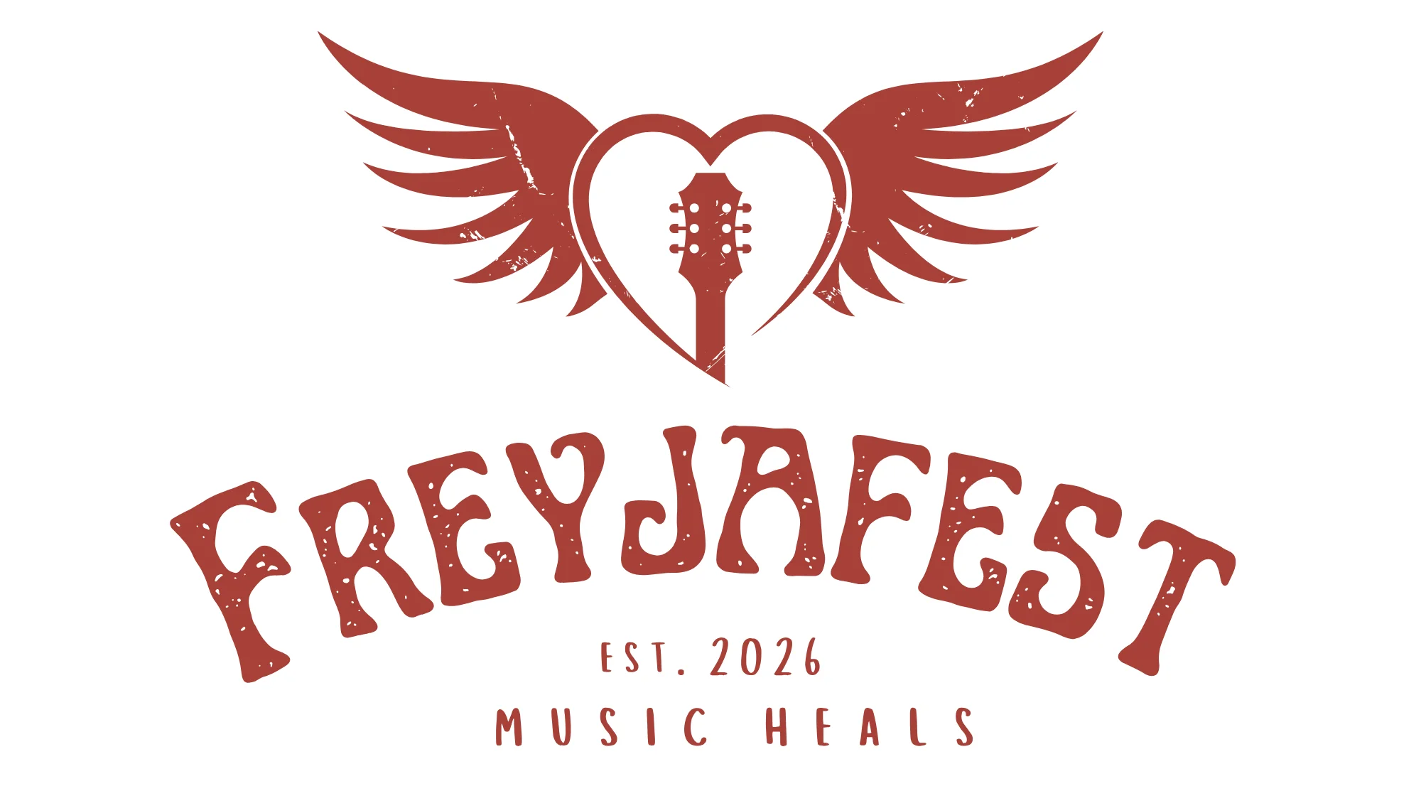 Freyjafest logo featuring guitar and wings, symbolizing music and healing