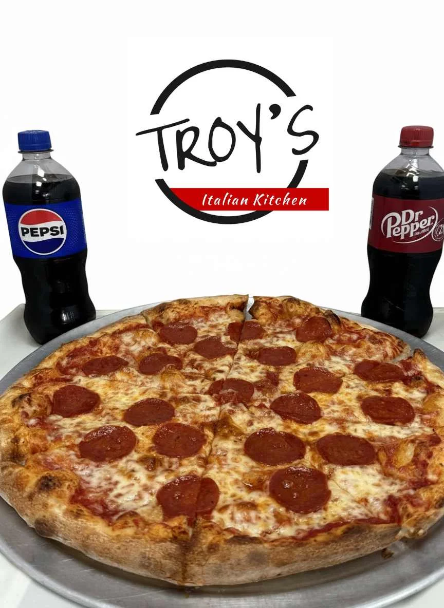 Pepperoni pizza with Pepsi and Dr. Pepper at Troy's Italian Kitchen