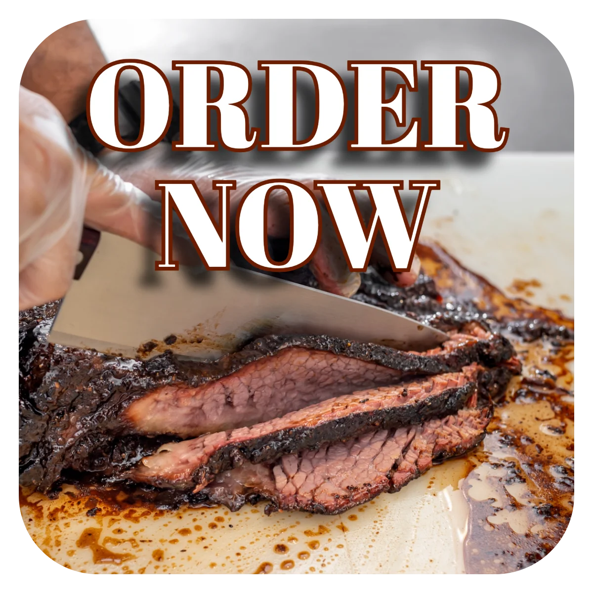 Sliced brisket served on a cutting board