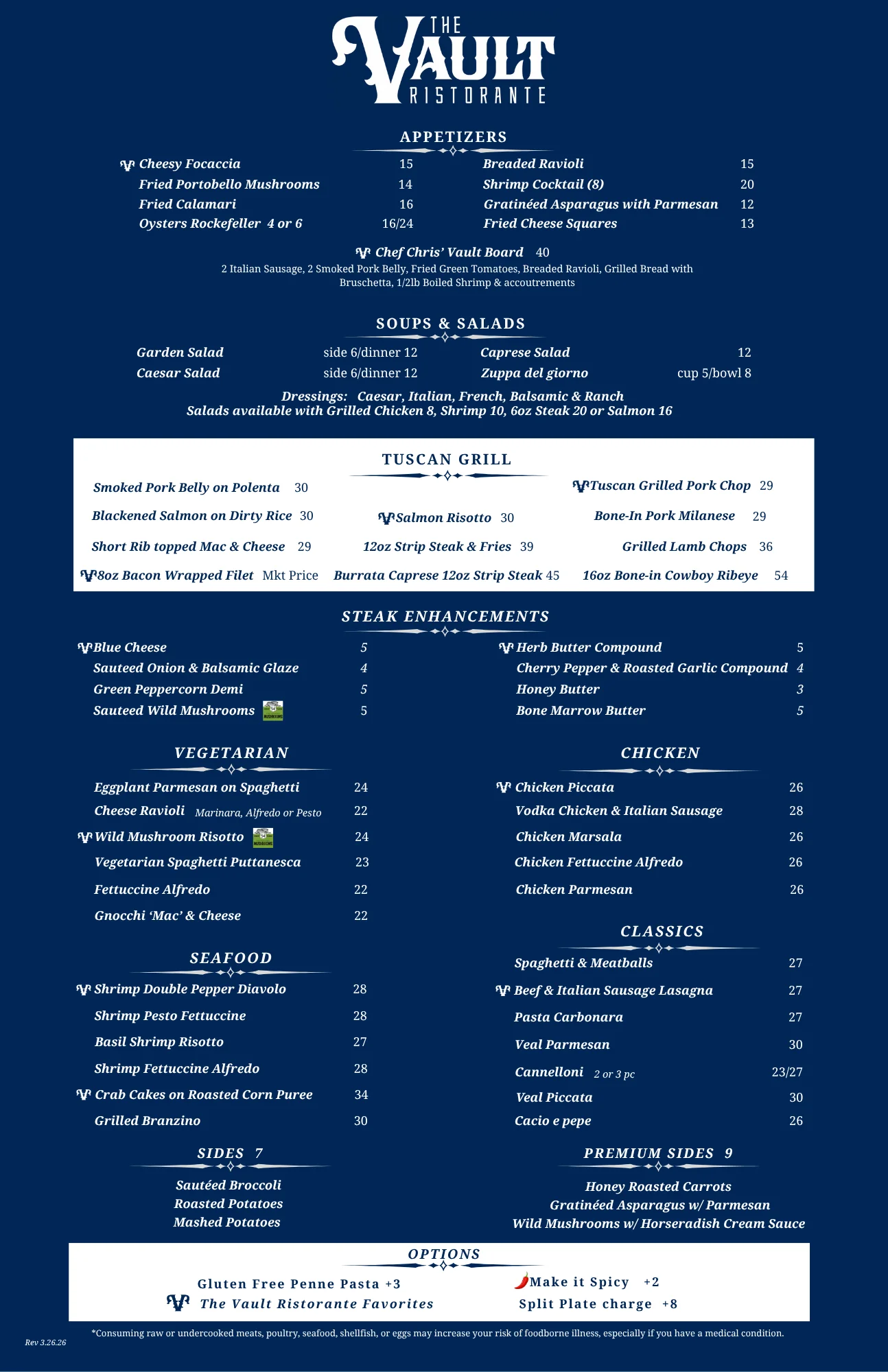 Dinner menu featuring a variety of delicious dishes.