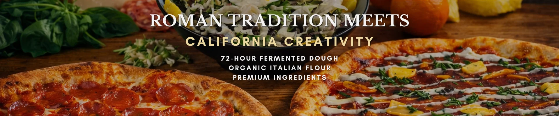 Roman-style pizza with pepperoni and fresh toppings