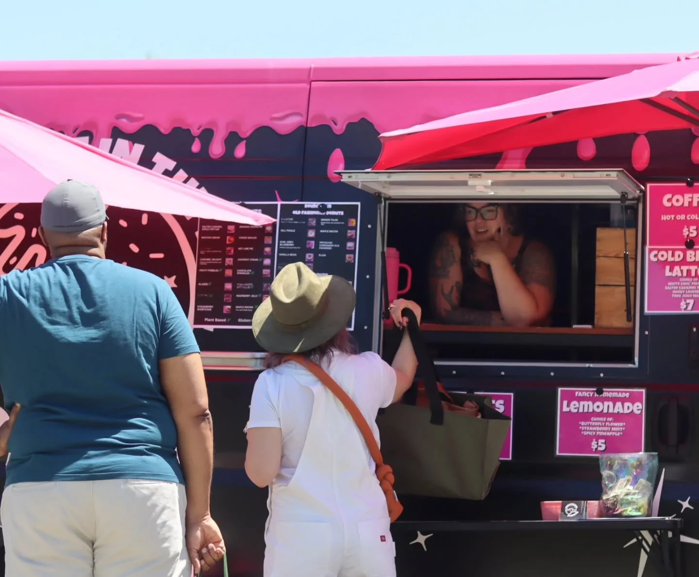 Colorful food truck serving drinks and snacks
