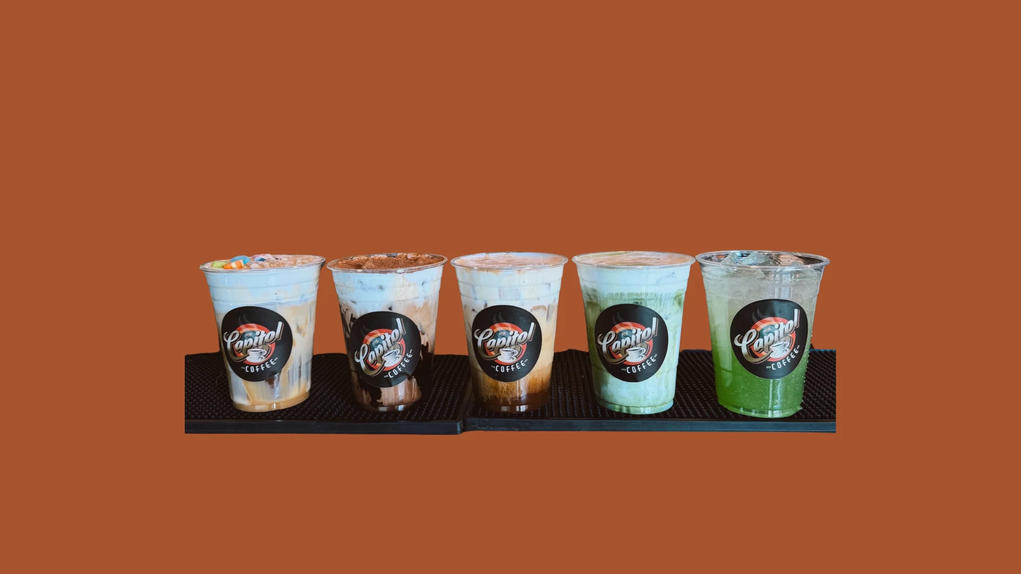 Colorful iced coffee drinks from Capitol Coffee