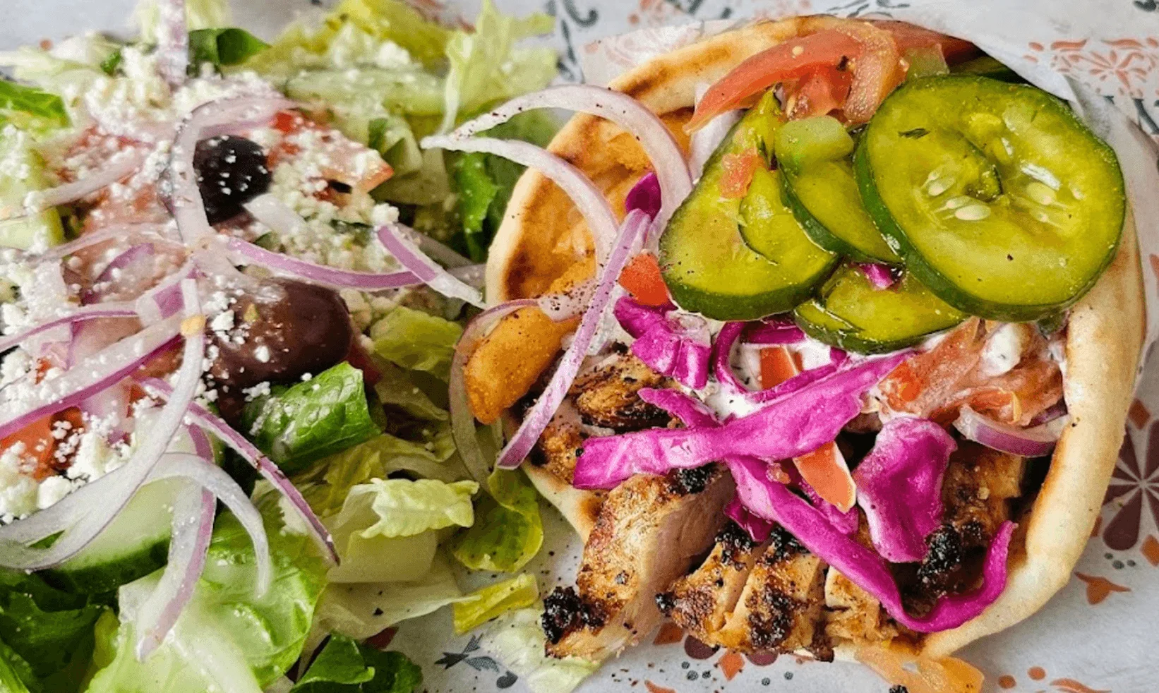 Delicious chicken shawarma wrap with fresh toppings