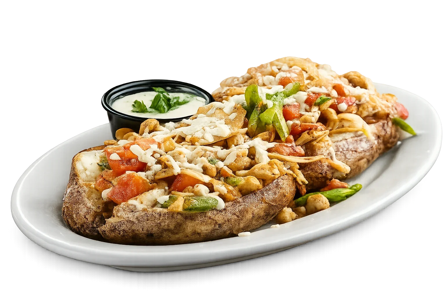 Loaded baked potato with chicken and vegetables