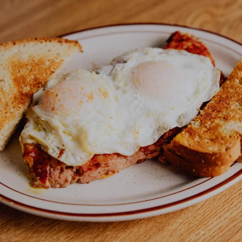 Classic American breakfast with eggs and toast