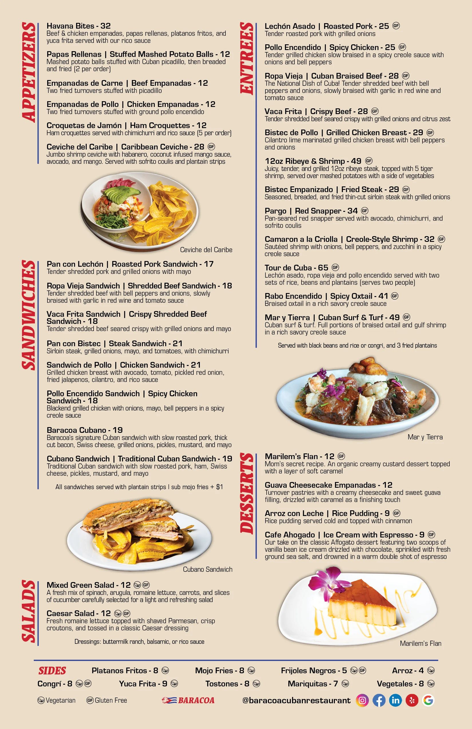 Cuban feast featuring traditional dishes and desserts