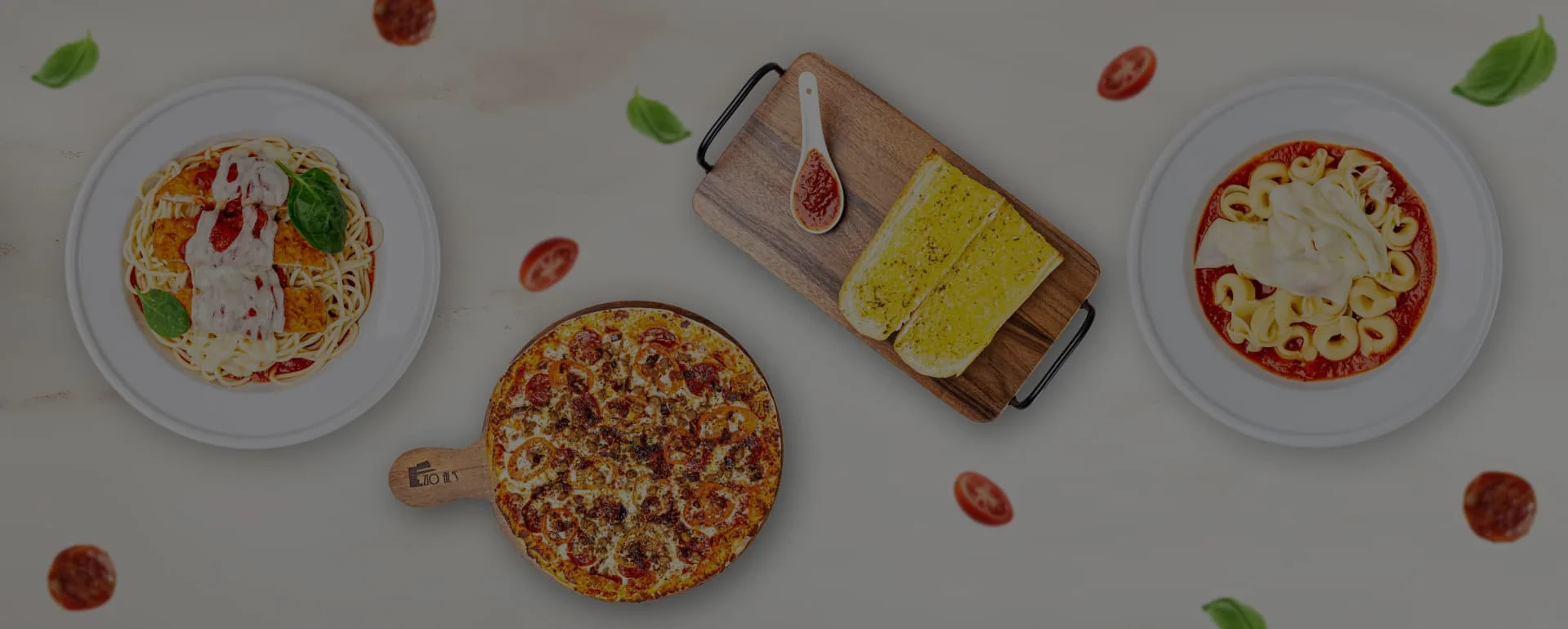 Italian pasta dishes including spaghetti and tortellini