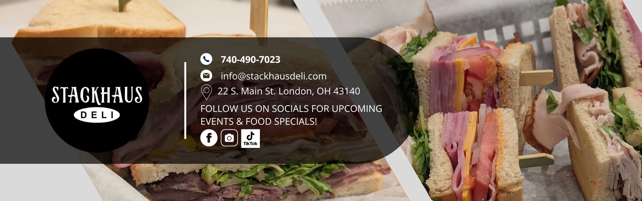 Stacked deli sandwiches with fresh ingredients