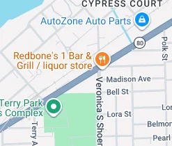 Map showing location of Redbone's Bar & Grill near Terry Park