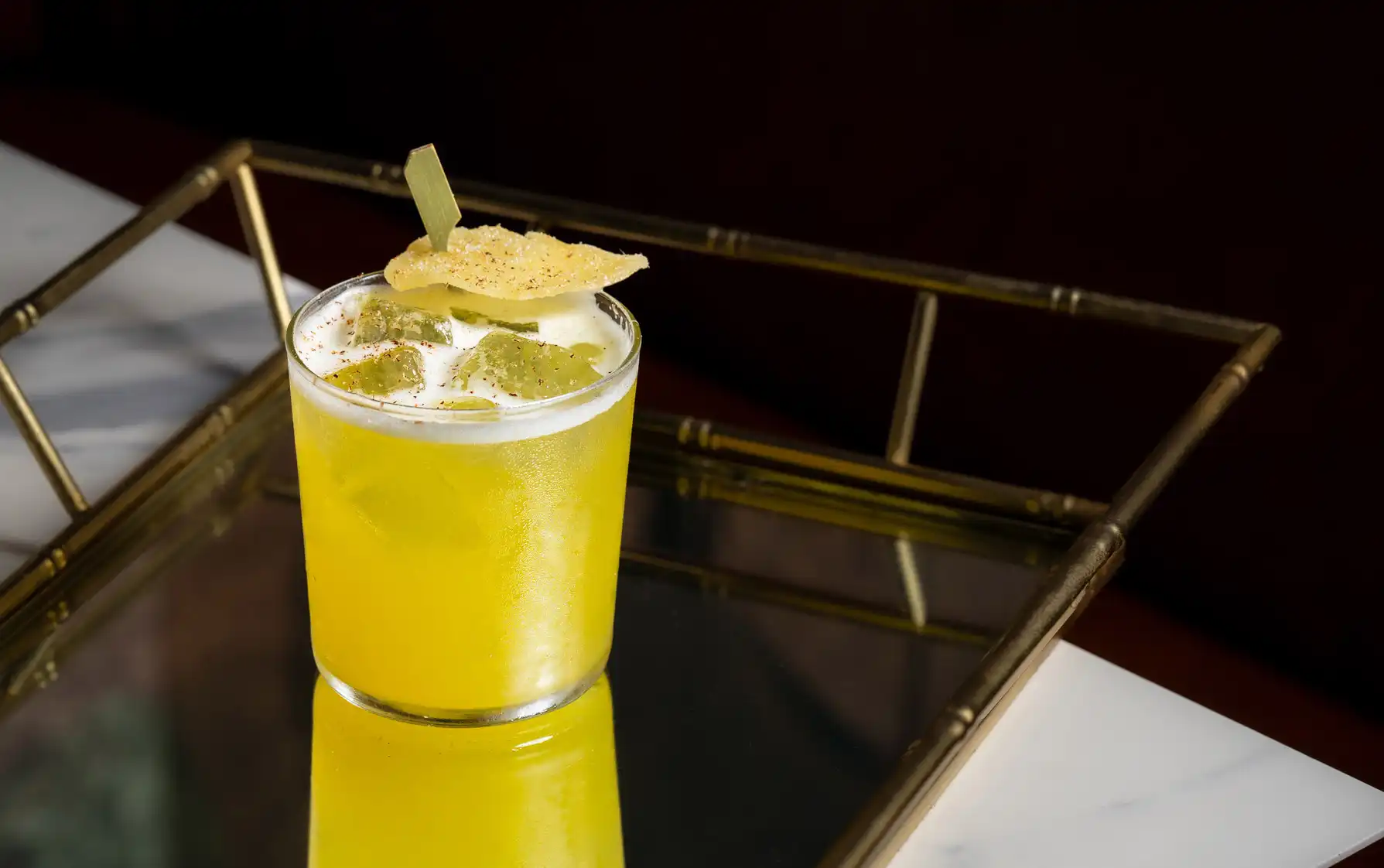 HALCYON Saison Pale Rum, Wray & Nephew, Suze, Pear, Jasmine Tea, Pineapple, Lime, Chinese 5-Spice.