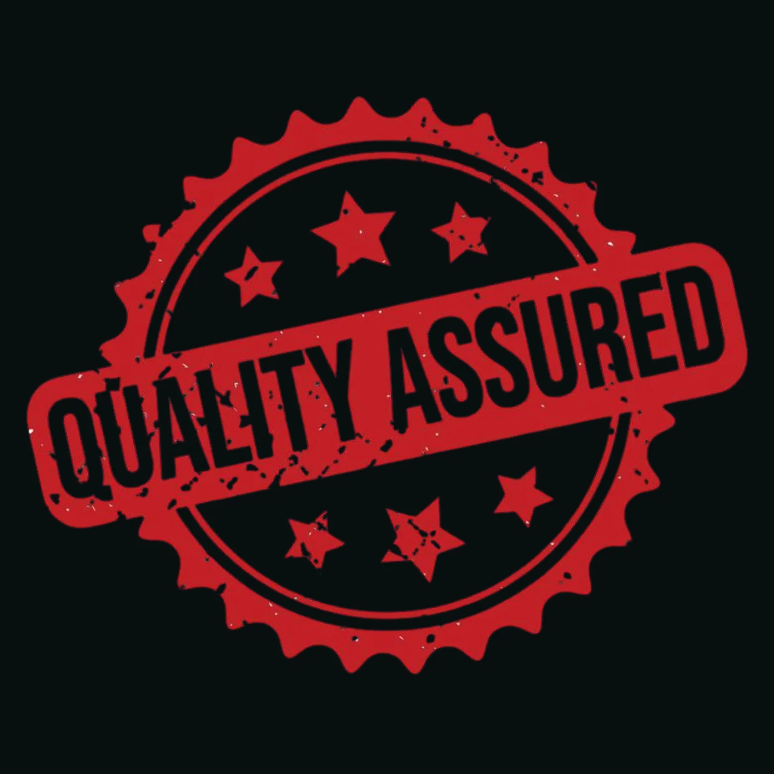 Quality assured stamp with stars and circular design