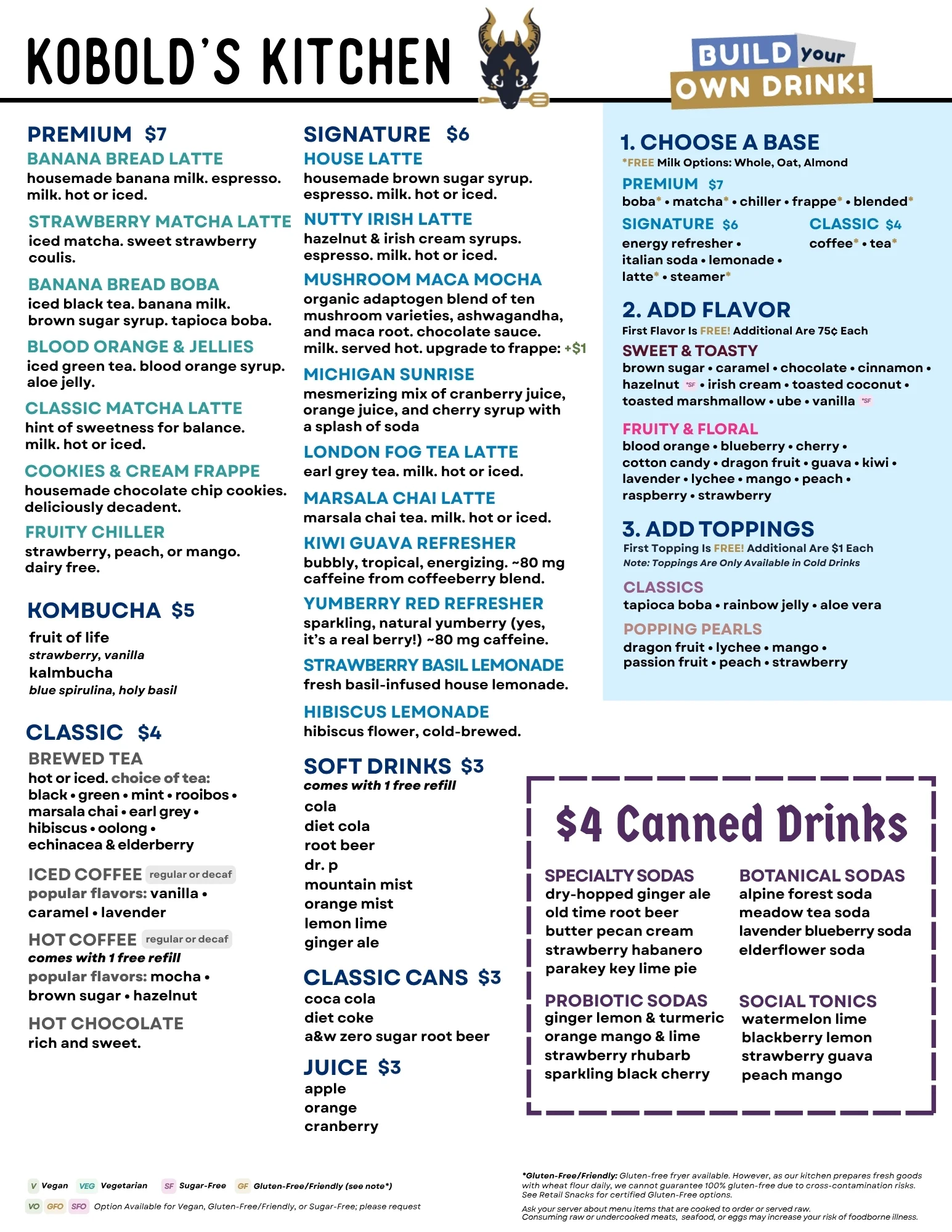 Kobold's Kitchen beverage menu
