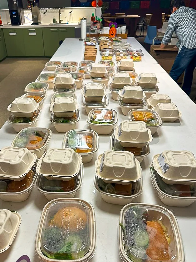 Assorted meal prep containers for a catered event