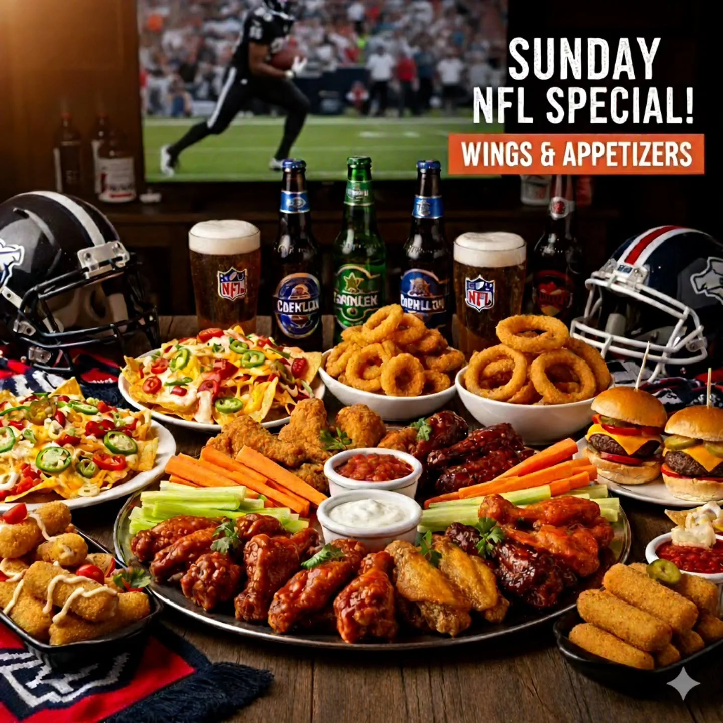 NFL game day platter with wings and appetizers